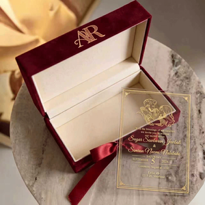 Scatola per Inviti di Nozze Personalizzata in Velluto e Acrilico, Scatola Regalo Rigida con Monogramma in Lamina d'Oro e Pannello Trasparente per Eventi <span class=keywords><strong>VIP</strong></span> e Ricordi Speciali - Product Image 3