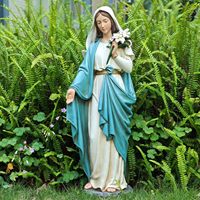 Patung Bunda Maria dari Resin dengan Bunga Lili, Patung Religius untuk Dekorasi Gereja, Rumah, dan Taman
