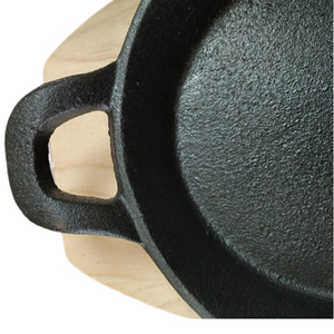 Nhà máy đúc sắt Vòng GRATIN sizzler tấm với hai xử lý với khay gỗ cho lò nướng ngoài trời - Product Image 5