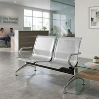 Chaise d'attente 2 places en PVC avec coussin, accoudoirs en acier chromé laminé à froid, dossier perforé, pour hôpital, aéroport, clinique, siège à poutre, vente en gros