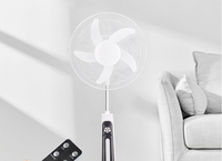 Ventilateur sur pied rechargeable d'urgence avec 32 LED, télécommande, alimentation solaire AC/DC, 16/18 pouces, en plastique, pour extérieur, camping-car, hôtel, usage domestique