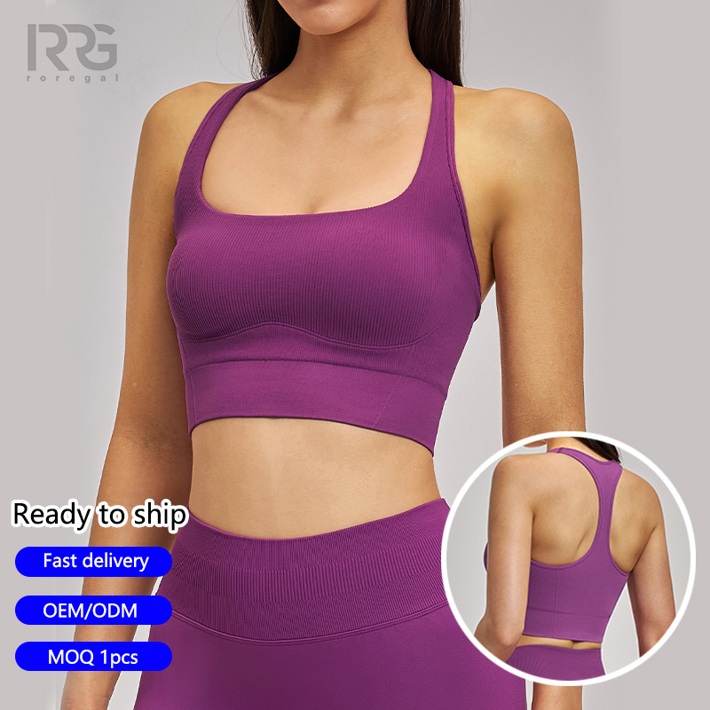 Roregal Breathable Seamless Workout Top Women Shockproof H-Back Design Running Yoga Sports Bra Top