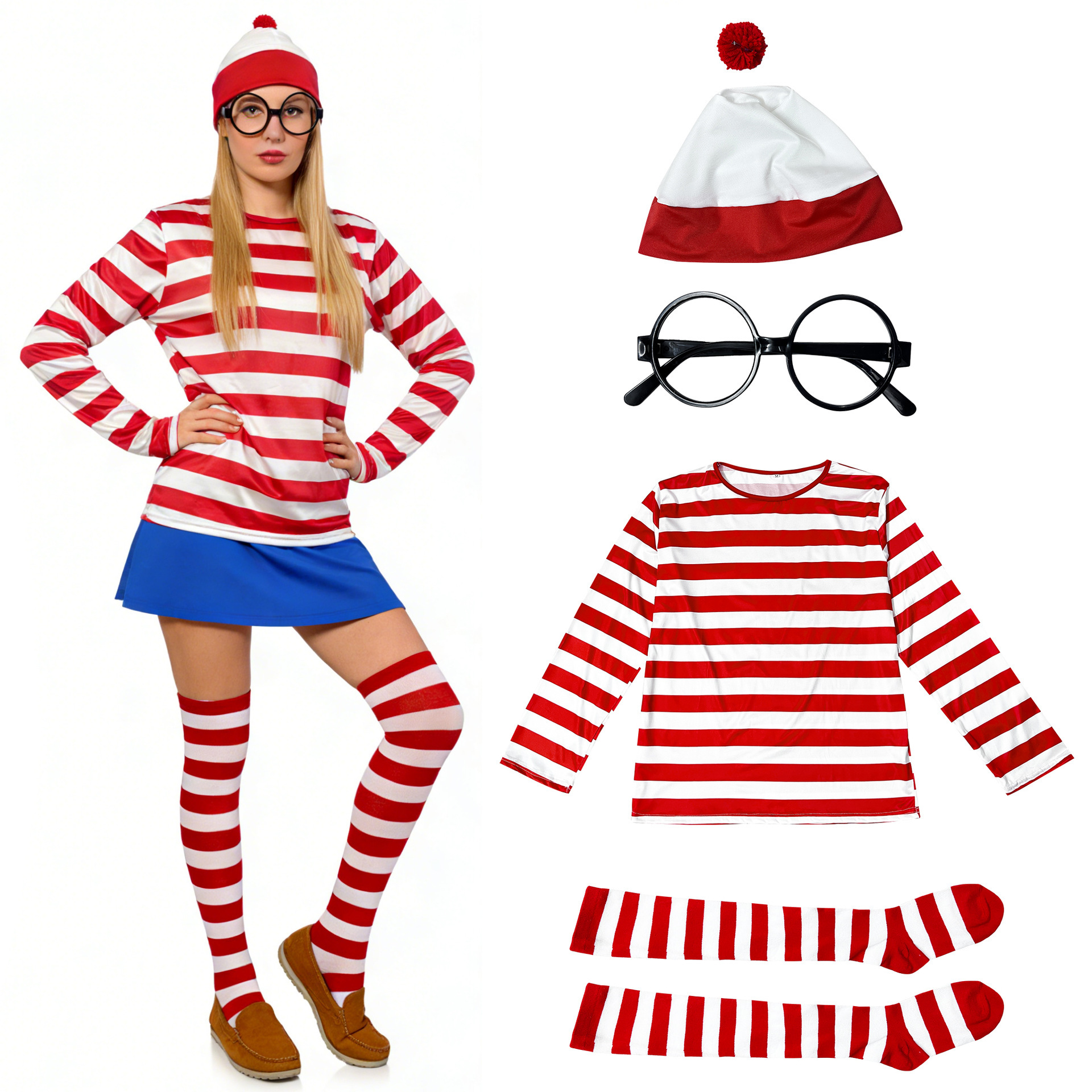 9006 Adult Women's Style [Hat with Pom-Pom, Glasses, Top, Socks]