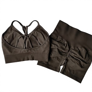2026 Hot Selling Seamless 2 Piece Yoga Set Women Sports Bra High Waist Shorts Crisscross Straps Ruched Solid Color Activewear - Product Image 1