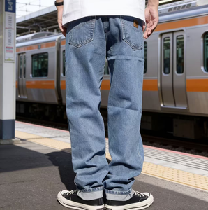 <span class=keywords><strong>Pantalon</strong></span> en jean empilé streetwear <span class=keywords><strong>pas</strong></span> <span class=keywords><strong>cher</strong></span> pour homme, coupe droite longue, en coton, délavé, jambe large, avec LOGO - Product Image 2