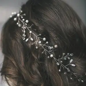 Cuentas de cristal de perlas Extra largas, accesorios para el cabello, diadema, joyería para el cabello, para novia y Dama de honor, 2022
