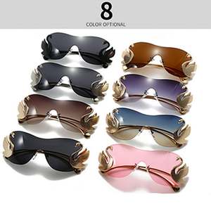 Lunettes de soleil surdimensionnées à verres monobloc UV400 pour femmes, avec logo personnalisé, monture cygne ornée de strass de luxe, collection 2025 - Product Image 5