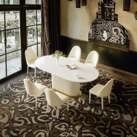Ensemble de table à manger de luxe 6 pièces en acier inoxydable doré et suite de chaises en marbre meubles de maison de style moderne