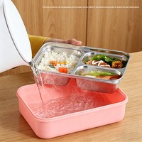 Boîte à lunch isotherme anti-odeur de 1000 ml, compartimentée, en acier inoxydable, portable, pour le bureau, avec trois compartiments