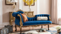 Chaise longue classique en cuir antique, sculptée à la main, en bois massif, capitonnée, style provincial français, mobilier de luxe pour villa