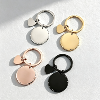 Ywyougang Ensemble de porte-clés vintage en acier inoxydable, avec mini-breloque cœur et disque rond, bord dentelé et surface concave, pour gravure DIY et cadeau