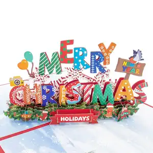 Kartu Natal 3D Train Pop Up Kartu Ucapan hadiah Natal dengan cahaya dan musik untuk liburan musim dingin tahun baru