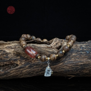 Contemporary Near Sinking Agarwood <b>Bracelet</b> 6mm with <b>Red</b> Quartz and Jade Elements Style 11 Stylish Jewelry - Product Image 3