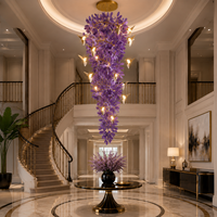 Lustre en verre artisanal personnalisé, grande suspension décorative, lumière LED, violet, protection des yeux, pour salon
