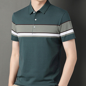 Proveedor de Camisetas Polo de Alta Calidad, Logotipo Bordado, Poliéster Transpirable, <span class=keywords><strong>Manga</strong></span> <span class=keywords><strong>Corta</strong></span>, Camiseta Polo a Rayas Estilo <span class=keywords><strong>Boss</strong></span> para Hombre - Product Image 5