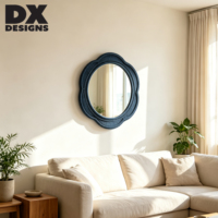 Miroir mural rond en forme de fleur de DX Designs, cadre bleu marine texturé tissé à la main, miroir décoratif d'appoint pour la décoration murale de la maison