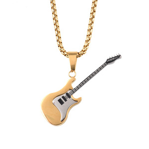Haute Qualité Étanche En Acier Inoxydable Guitare Pendentif Hip-Hop Bijoux Street Style Électronique Musical Charme Collier Pour Hommes - Product Image 1