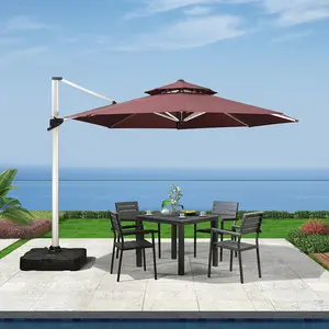 High-End su geçirmez çift gölgelik açık şemsiye plaj alüminyum konsol bahçe şemsiye veranda şemsiyesi