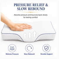 Oreiller ergonomique ailé en mousse mémoire, housse lisse, soutien cervical, fourniture commerciale pour chambre/hôtel.