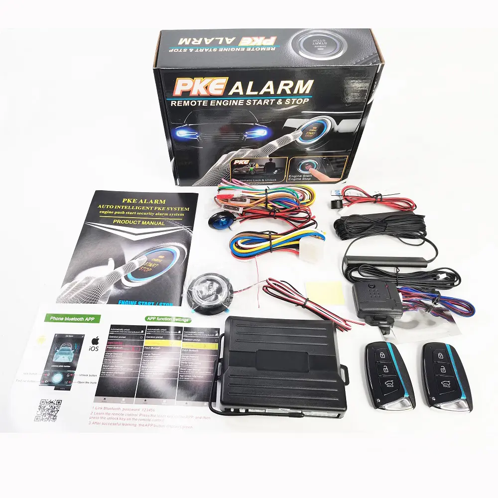 Kit universal de motor de partida, sistema de aciomento pke, controle inteligente do alarme do carro, botão de entrada sem chave, aplicativo de telefone móvel