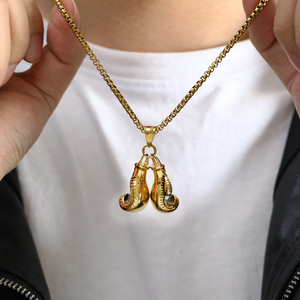 Gants de boxe et de fitness en acier inoxydable avec pendentif, collier en or 18 ct plaqué sur mesure, collier pour <span class=keywords><strong>homme</strong></span> élé<span class=keywords><strong>gant</strong></span> punk hip hop - Product Image 2