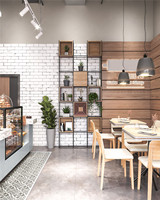 Comptoir de Bar Moderne et Tendance pour Café, Pâtisserie et Confiserie, Meuble sur Mesure en Bois pour Agencement de Magasin de Donut