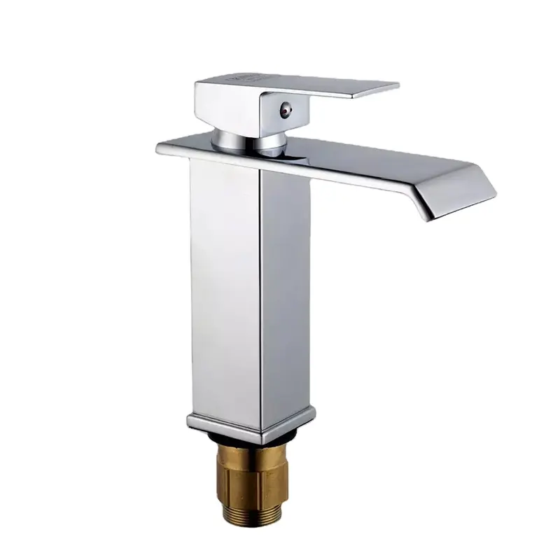 Single Handle Bathroom Sinks Faucets Minwei Europe Luxury 730G Modern Single Handle Short Brass Square Waterfall Bathroom Sink Copper Basin Faucet