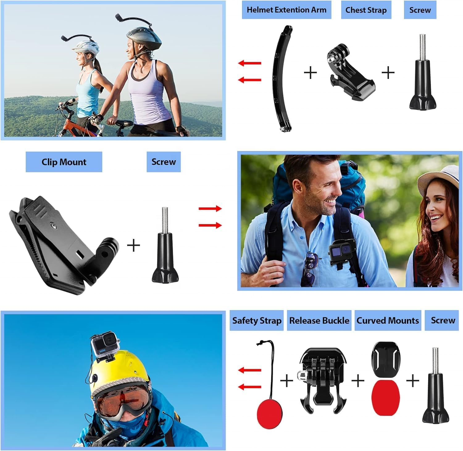 HONGDAK 61 in 1 Universal Action Camera Accessories Kit for Action Camera Models for GoPro Hero 13 12 11 10 9 Insta360 DJI Osmo