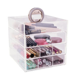 Diamond Collection Petite Organisateur de maquillage en acrylique écologique à 4 niveaux avec couvercle ouvert - Product Image 4