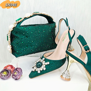 Wholesales High Quality <strong>Peach</strong> <strong>Shoes</strong> Matching Bag Set for Nigerian Party High Heel Stiletto Sandals Rhinestones <strong>Shoes</strong> - Product Image 2