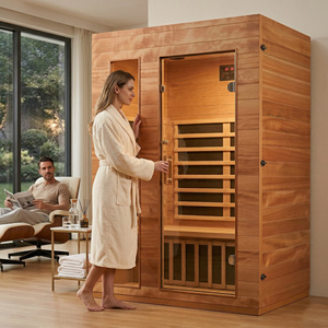 Sauna Interior de Lujo para 2 Personas con Infrarrojos Lejanos, Madera de Hemlock Sólida, Spa en Casa con Luz LED Bluetooth y Calefacción Corporal Completa - Product Image 1
