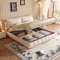 Lit de style moderne crème, rembourré et moelleux, avec rangement et sommier relevable hydraulique, double ou king size, pour chambre principale