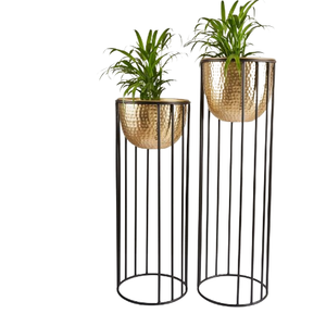 Jardinière de sol de jardin au design sculpté à la main avec support de base Jardinière de jardin Jardinière de fleurs au fini or pour plancher - Product Image 3