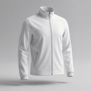 Blouson zippé en polaire blanc pour homme, col montant, respirant, style sportif, vêtement d'extérieur d'automne, coupe régulière, en polyester tricoté - Product Image 1