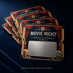 บัตรขูดรางวัลแบบทันที พิมพ์ข้อมูลแปรผัน สำหรับโปรโมชั่นธีมคืนดูหนัง พร้อมโลโก้ขนาดตามสั่ง - Product Image 6