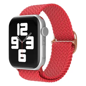 Pulseira de relógio trançada de nylon ajustável com fecho, pulseira de tecido elástico macio para Apple Watch, 55 cores