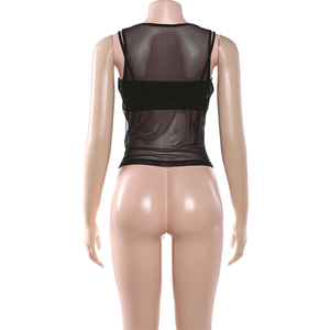 Сексуальные модные комплекты: топ-майка с декором из страз + сетчатый прозрачный жилет для женщин - Product Image 4