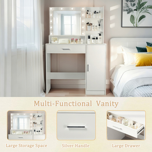 Coiffeuse avec Miroir et Lumières Coiffeuse avec Étagères Ouvertes pour Chambre <span class=keywords><strong>Dressing</strong></span> - Product Image 4