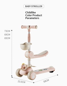 Monopattino Pieghevole in Plastica per Bambini e Bambine da 1-3 e 6-12 Anni, Design Tre-in-Uno a 3 Ruote per Esterni - Product Image 2