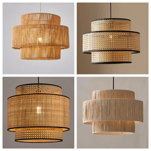 Woven Rattan Lighting Fixture <strong>Boho</strong> Pendant <strong>Light</strong> with Fabric Shade Hemp Rope Hanging <strong>Ceiling</strong> <strong>Lights</strong> for Dining Room - Product Image 3