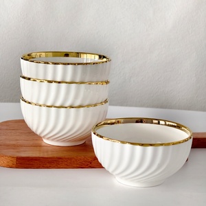 Tazón Nórdico de Porcelana Blanca de 6 Pulgadas, Elegante Borde Dorado, Tazón de Cerámica para Postre, Diseño Moderno en Espiral, <span class=keywords><strong>Vajilla</strong></span> para Ensaladas para Fiestas - Product Image 1