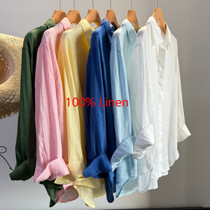 Camicie in Lino 100% per <span class=keywords><strong>Donna</strong></span>, Maniche Lunghe, Casual, Morbide, Tinta Unita, Vendita all'Ingrosso - Product Image 1