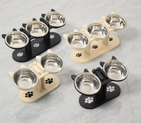 Mangeoire surélevée en bois pour animaux de compagnie, angle réglable, pour chat et chien, avec bols en acier inoxydable