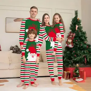 Mode 2022 Bergaris Anak-anak Keluarga Pakaian Yang Cocok Katun Lengan Panjang Piyama Natal Pakaian Tidur Keluarga