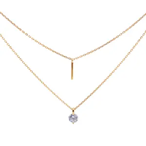 Ins Luxus Doppels chicht Schlüsselbein Kette vergoldet Zirkonia Diamant Halskette 925 Sterling Silber Hals reifen