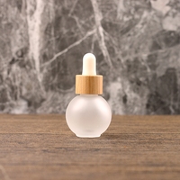 Flacon compte-gouttes en verre de 20 ml avec bouchon en bambou, blanc givré, pour essence, huile essentielle, mélange, soin de la peau, sérum, design sphérique mignon