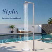 Ensemble de douche sans barre coulissante, colonne de douche extérieure en acier inoxydable brossé, moderne, verticale au sol, mitigeur chaud/froid à poignée unique
