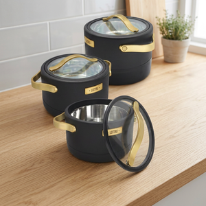 Ensemble de casseroles en acier inoxydable avec couvercles en verre, ustensiles de cuisine ronds durables pour tous les types de cuisinières, diamètre 20 cm, design minimaliste - Product Image 4