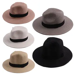 ผู้หญิงกลางแจ้งผู้ชายUnisexฤดูใบไม้ผลิฤดูร้อนBreathable SunหมวกฟางถักเปียFloppy Fedora Beachปานามาหมวก