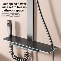 Ensemble de douche thermostatique de luxe gris brossé avec affichage numérique, robinet de douche à effet pluie 3 fonctions avec barre coulissante